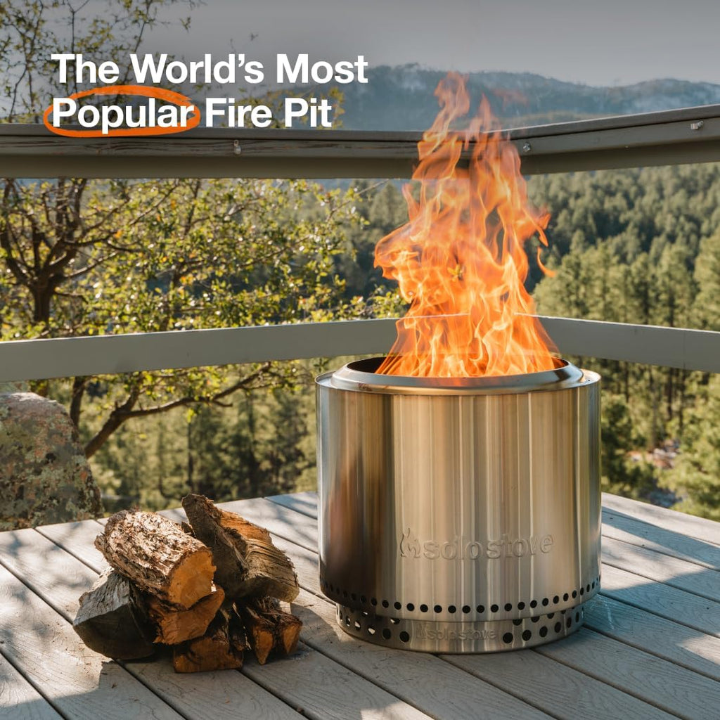 Solo Stove Bonfire Essential Bundle | Smokeless Fire Pit with Stand & Lid, Ideal for 4–6 People | Portable Wood Burning, Removable Ash Pan, Stainless Steel, 16.75' H x 19.5' Dia, 21.75lbs
