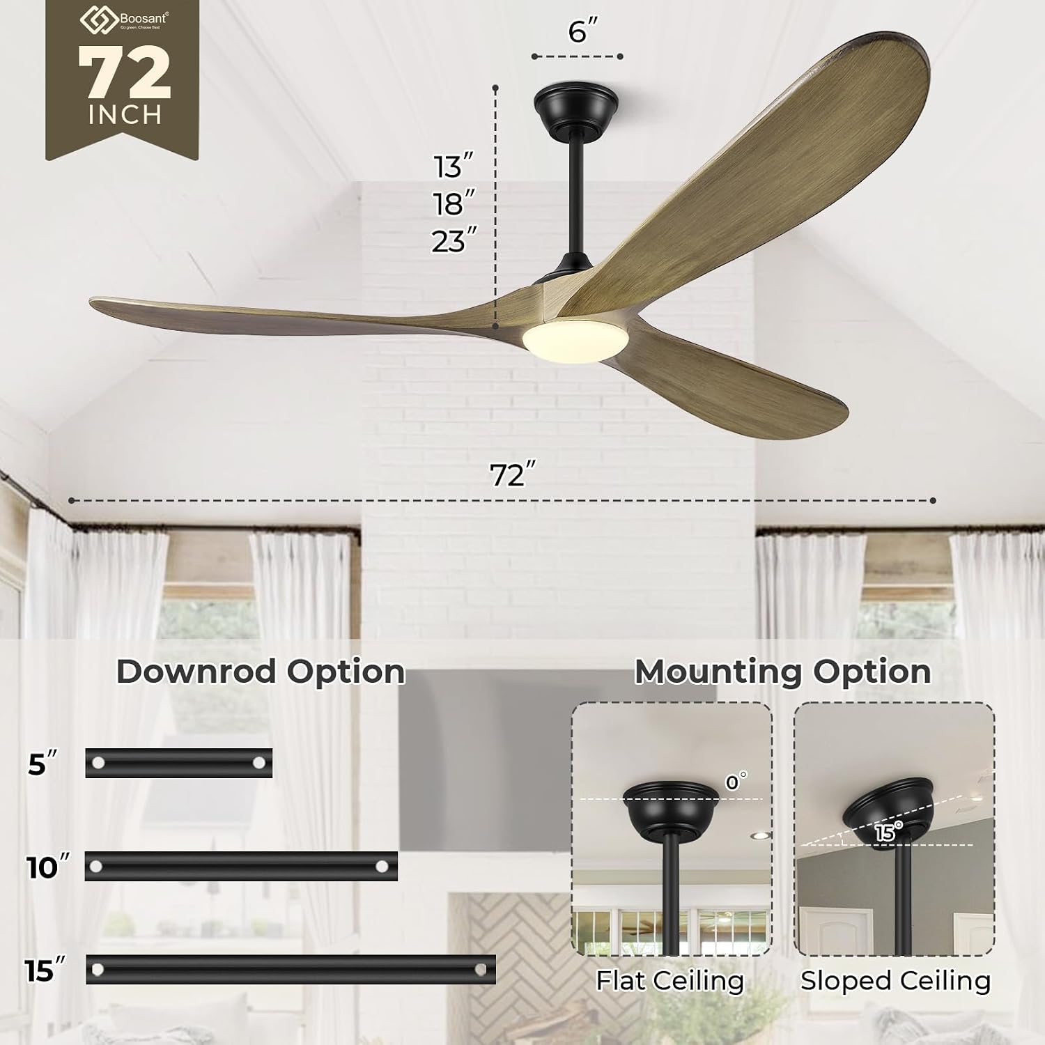 72' Ceiling Fans with Lights and Remote Control, Outdoor Ceiling Fan with Lights High CFM Quiet 3 Blade Wood Walnut Ceiling Fan,Bronze Gray