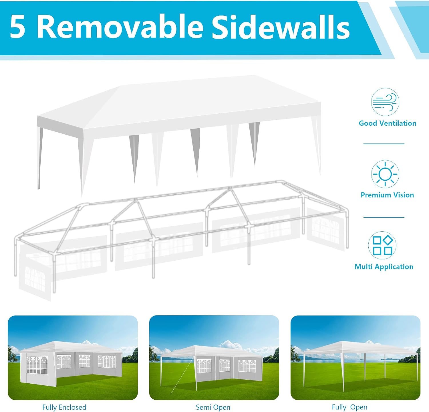 Nyckolas White 10x30 Outdoor Canopy Tent for Party,5 Removable Sidewalls with Windows,Sunshade & Waterproof,Heavy Duty Metal Frame,Easy to Assemble,Perfect for Outdoor Events,Party,Backyard,Camping