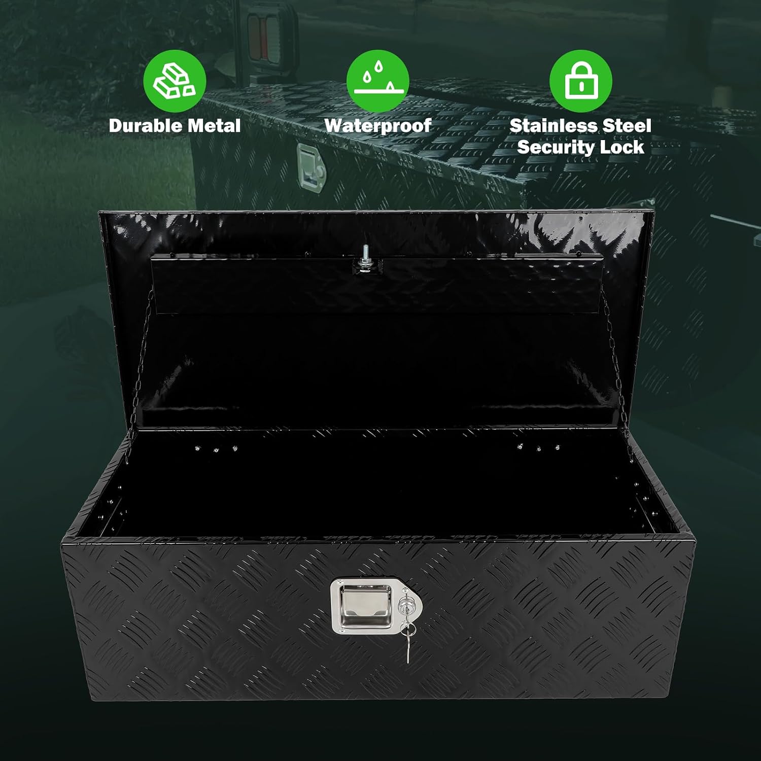 SCITOO 30 Inch Aluminum Heavy Duty Truck Bed Tool Box,Diamond Plate Crossover Storage for Most Full Size Pickups,Lockable Weatherproof Chest,Fits 30' Truck Beds,Easy Access to Load and Unload