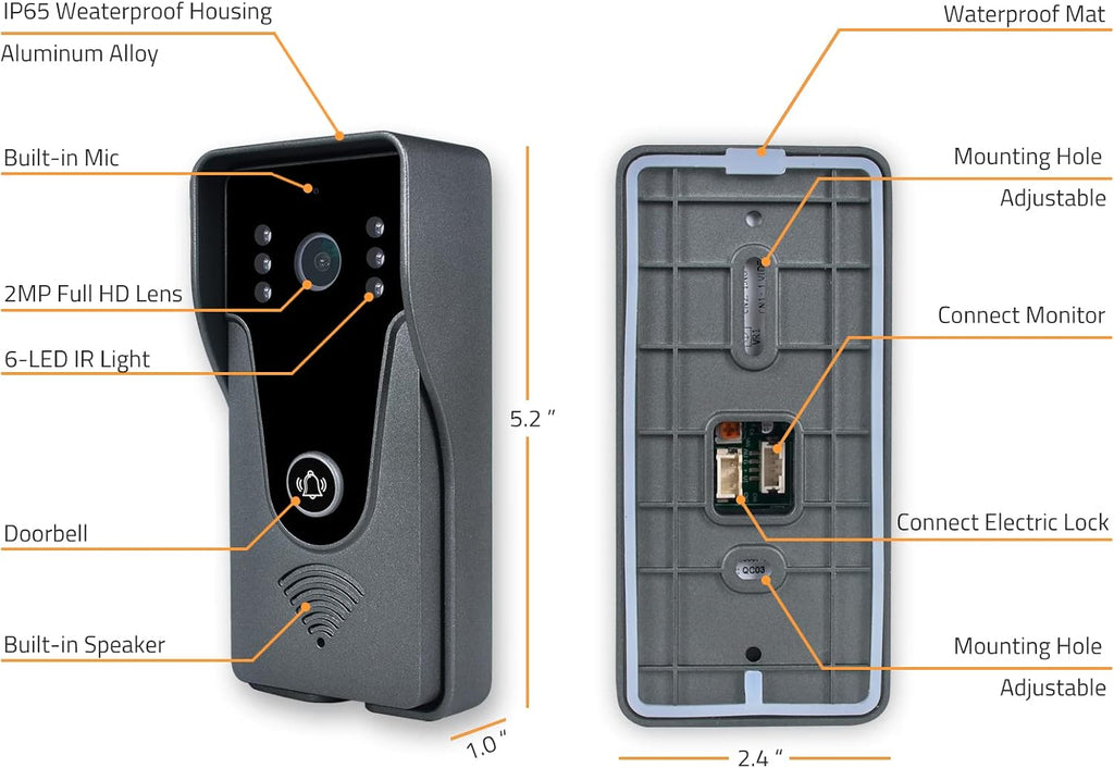 Wireless IP Video Doorbell Intercom System, WiFi 7 Inch Monitor with Metal HD Door Camera (Wired Power), Video Intercom with 32G Card Record, APP Remote 2-Way Audio, Unlock for Home Security System