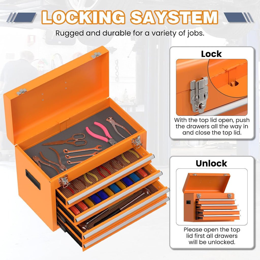 Tool Chest, 5-Drawer Rolling Tool Chest with Detachable Top Box, Tool Box with Wheels, Tool Storage Cabinet for Warehouse, Garage, Workshop Orange