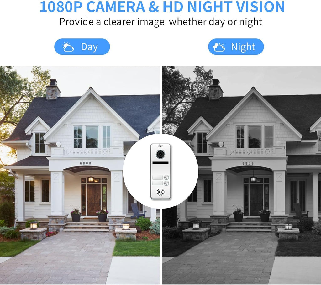 Wired Apartment Video Intercom System 2 Units 7 Inches Touch Monitor Wireless Wifi Video Doorbell System,Video Door Phone Kit,Indoor Outdoor Support Monitoring, Unlock, Dual Way Intercom for Home