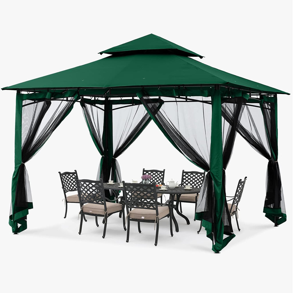 ABCCANOPY Gazebos for Patios 10x10 - Outdoor Steel Frame Gazebo with Mosquito Netting for Lawn Backyard Garden Deck (Forest Green)