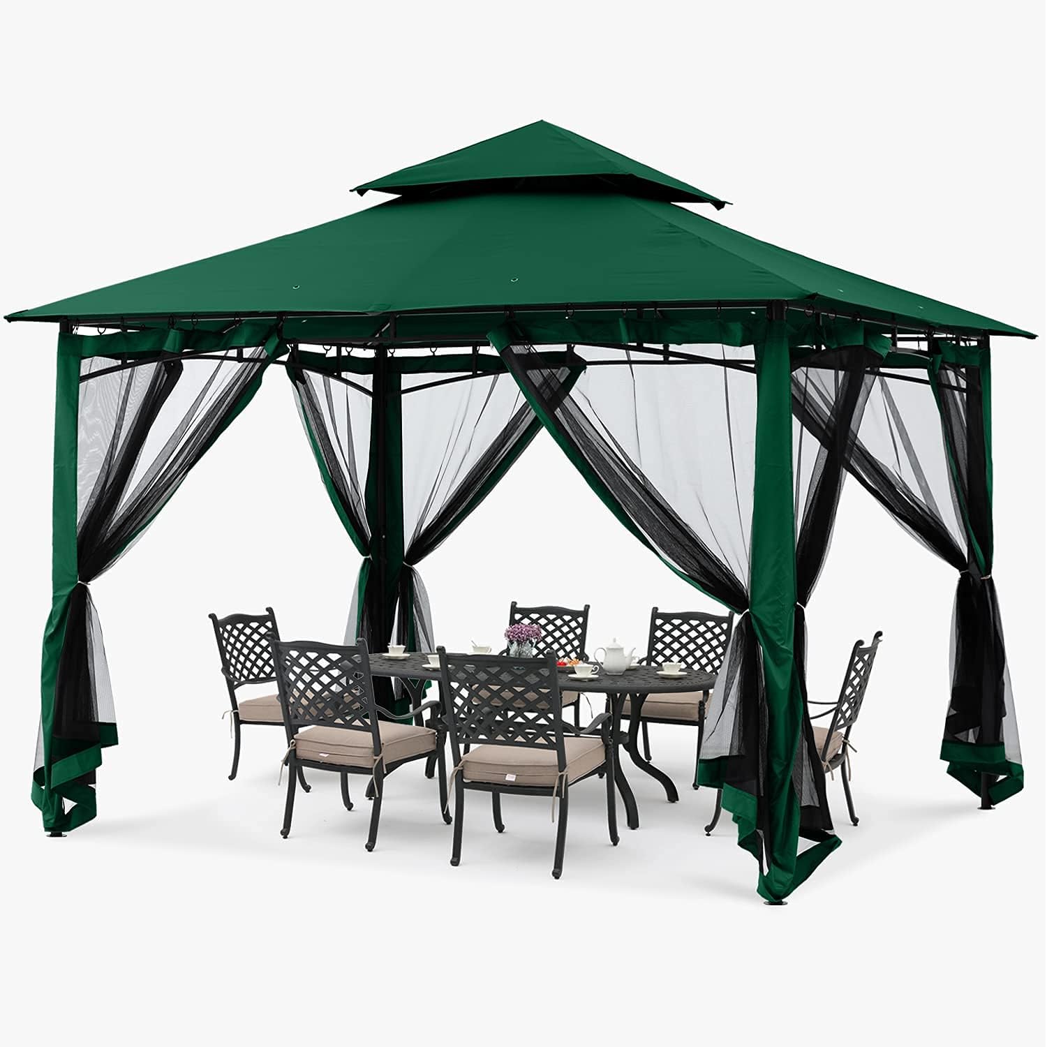ABCCANOPY Gazebos for Patios 10x10 - Outdoor Steel Frame Gazebo with Mosquito Netting for Lawn Backyard Garden Deck (Forest Green)
