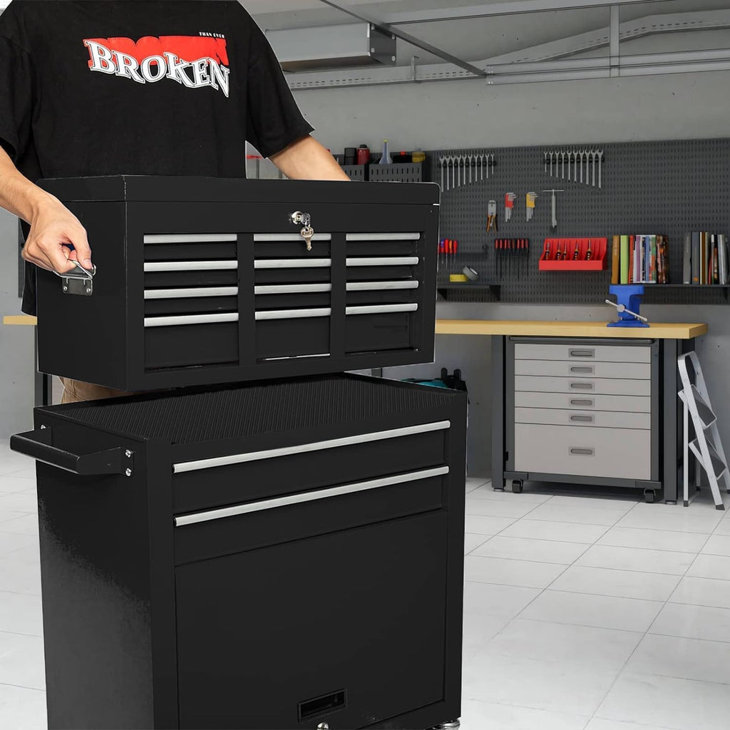 8-Drawer High Capacity Rolling Tool Box with Wheels,Rolling Tool Chest with Drawer,Tool Box on 4 Wheels with Lock, Tool Storage Cabinet Removable Portable Box for Garage Warehouse (Black)