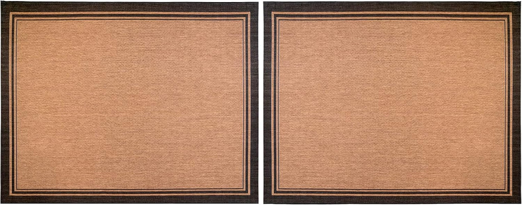 Gertmenian Indoor Outdoor Area Rug, Classic Flatweave, Washable, Stain & UV Resistant Carpet, Deck, Patio, Poolside & Mudroom, 8x10 Ft Large, Simple Border, Black Tan