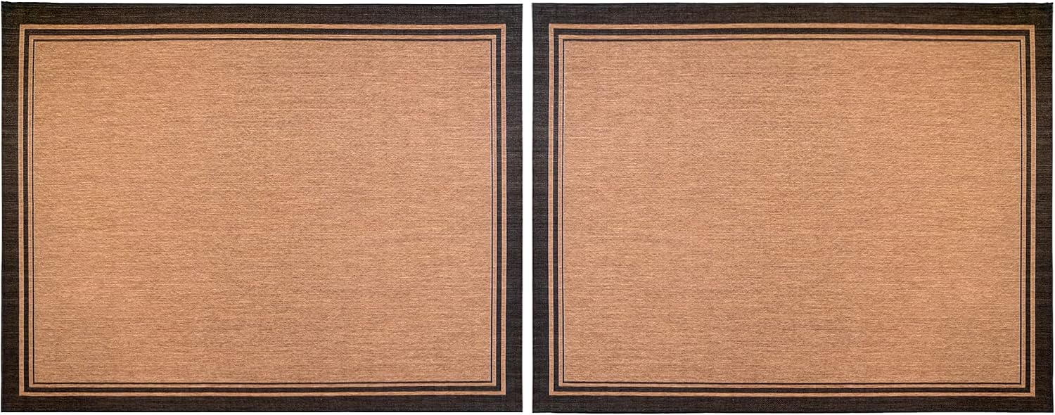 Gertmenian Indoor Outdoor Area Rug, Classic Flatweave, Washable, Stain & UV Resistant Carpet, Deck, Patio, Poolside & Mudroom, 8x10 Ft Large, Simple Border, Black Tan