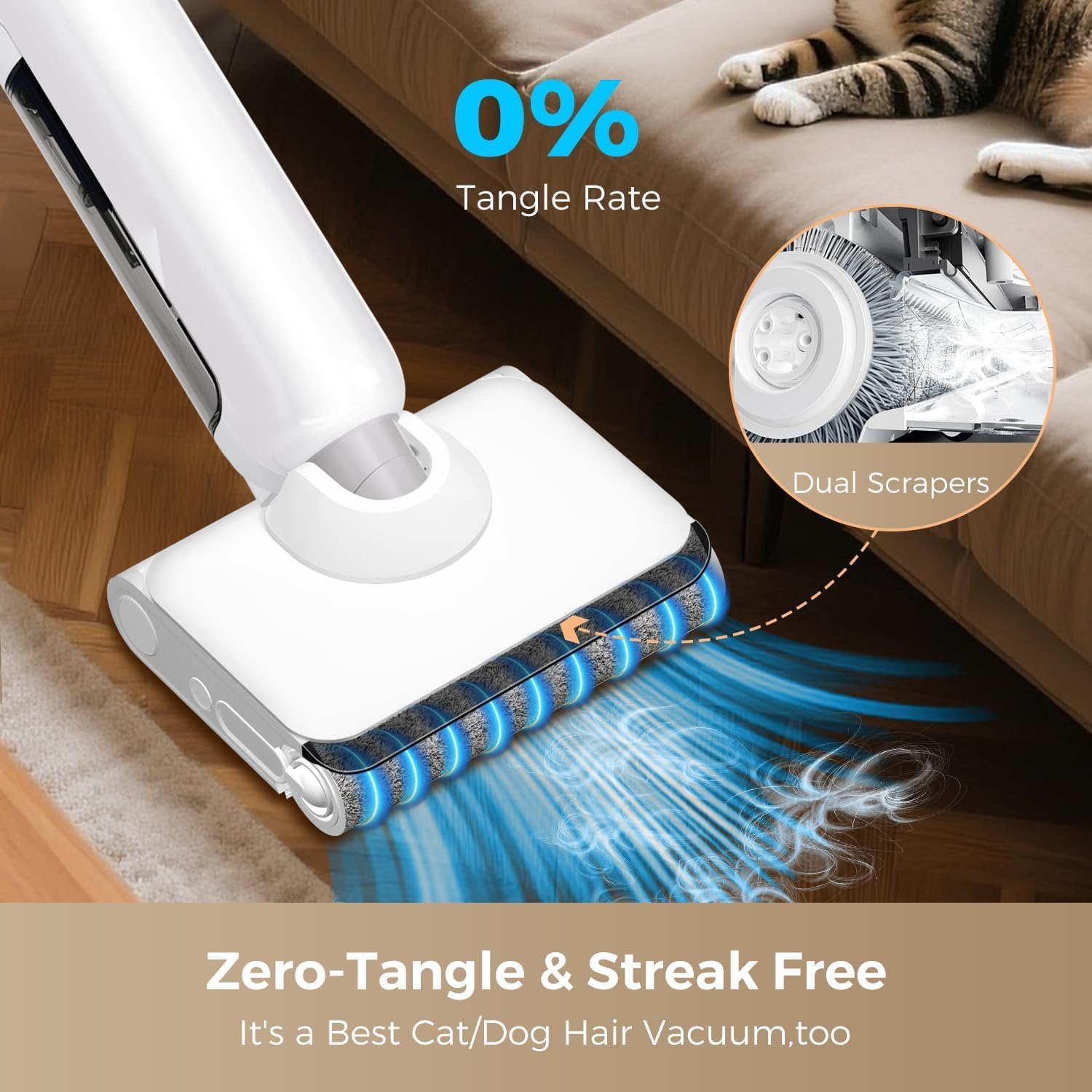 Wet Dry Vacuum Cleaner Cordless, 23000Pa Mop Combo, 45min Runtime, 180° Lay-Flat, Self-Cleaning, LED & Voice, for Hard Floors & Pet Hair