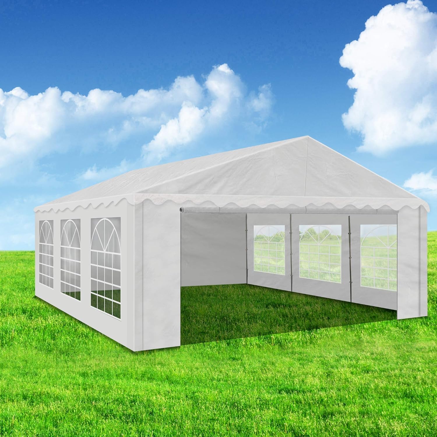 AMERICAN PHOENIX Party Tent 20x20 ft Heavy Duty Canopy Shelter for Wedding Event Fair with Fire Retardant Roof with Sidewalls and Windows White (20x20 - w FR)