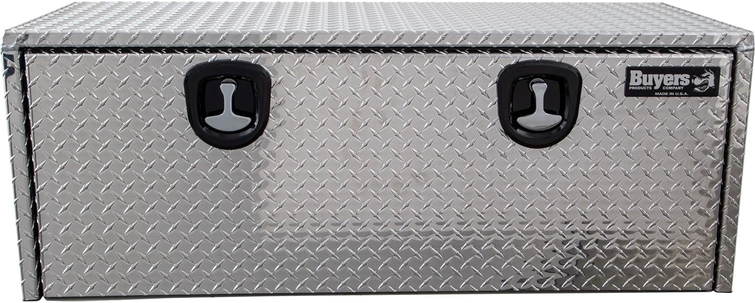 Buyers Products 1705110 Diamond Tread Aluminum Underbody Truck Tool Box, 18 x 18 x 48, Made in USA, .100 in. Thick, Corrosion Resistant, Locking Compression Latch, Secure Storage for Work Trucks