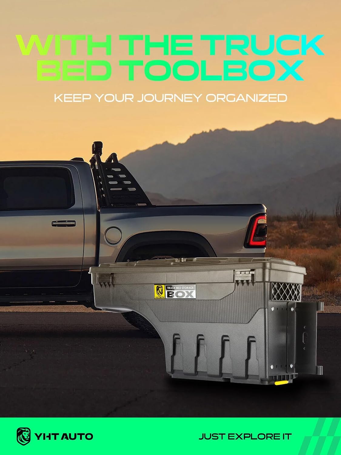 YHTAUTO Truck Bed Storage Tool Box Lockable Compatible with 1999-2007 Chevy Silverado GMC Sierra 1500/2500/3500 & HD(Fit 2007 Classic), Passenger Side, Swing Waterproof Wheel Well ToolBox