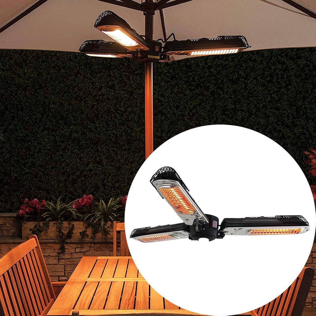 Skypatio Electic Parasol Patio Heater, Folding Electric Outdoor Umbrella Space Heater,3 infrared Heating Lamps for Pergola or Gazebo, 1500W,Black