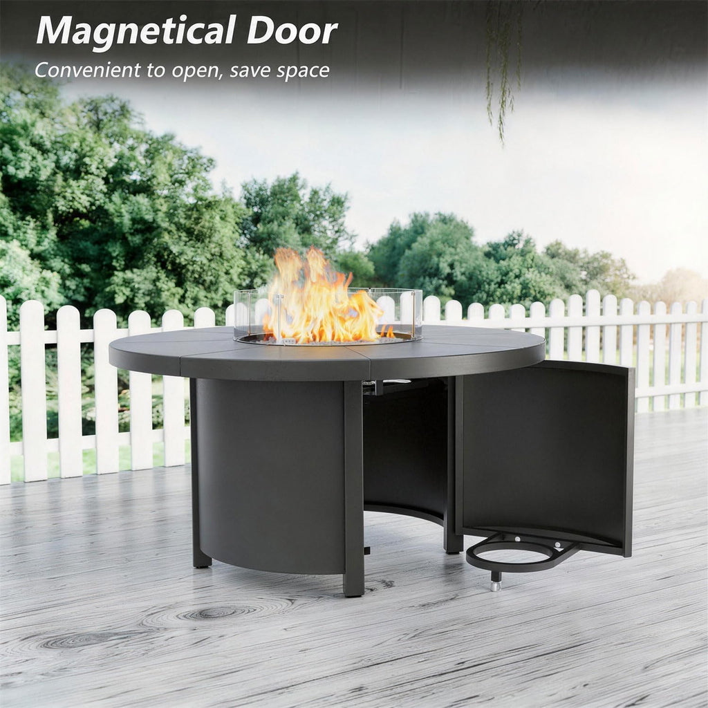 48' Round Propane Fire Pit,Steel Tabletop Fire Pit w Lava Rocks,55000 BTU Auto-Ignition CSA Certified Gas Fire Pits with Lid & Windproof Glass for Outdoor,Patio,Backyard