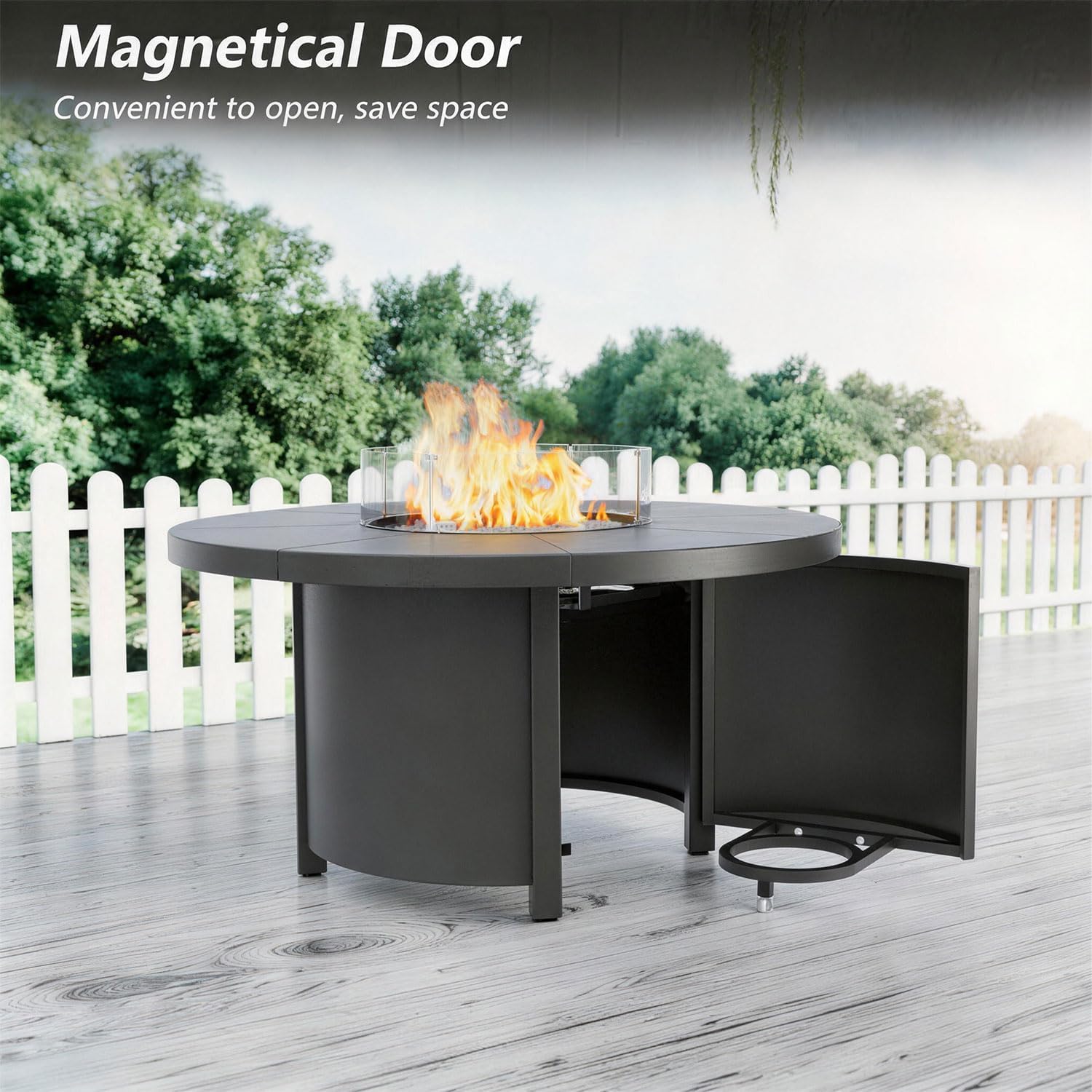48' Round Propane Fire Pit,Steel Tabletop Fire Pit w Lava Rocks,55000 BTU Auto-Ignition CSA Certified Gas Fire Pits with Lid & Windproof Glass for Outdoor,Patio,Backyard