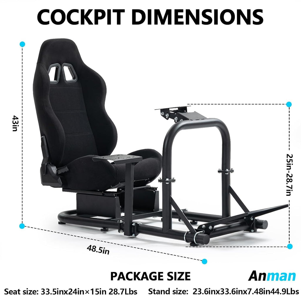 Anman Stability Racing Simulator Cockpit with Gaming Chair Fit for Logitech G27 G923,for Thrustmaster T248, for Fanatec CSL-DD Racing Wheel Stand Without Wheels,Shifter and pedals