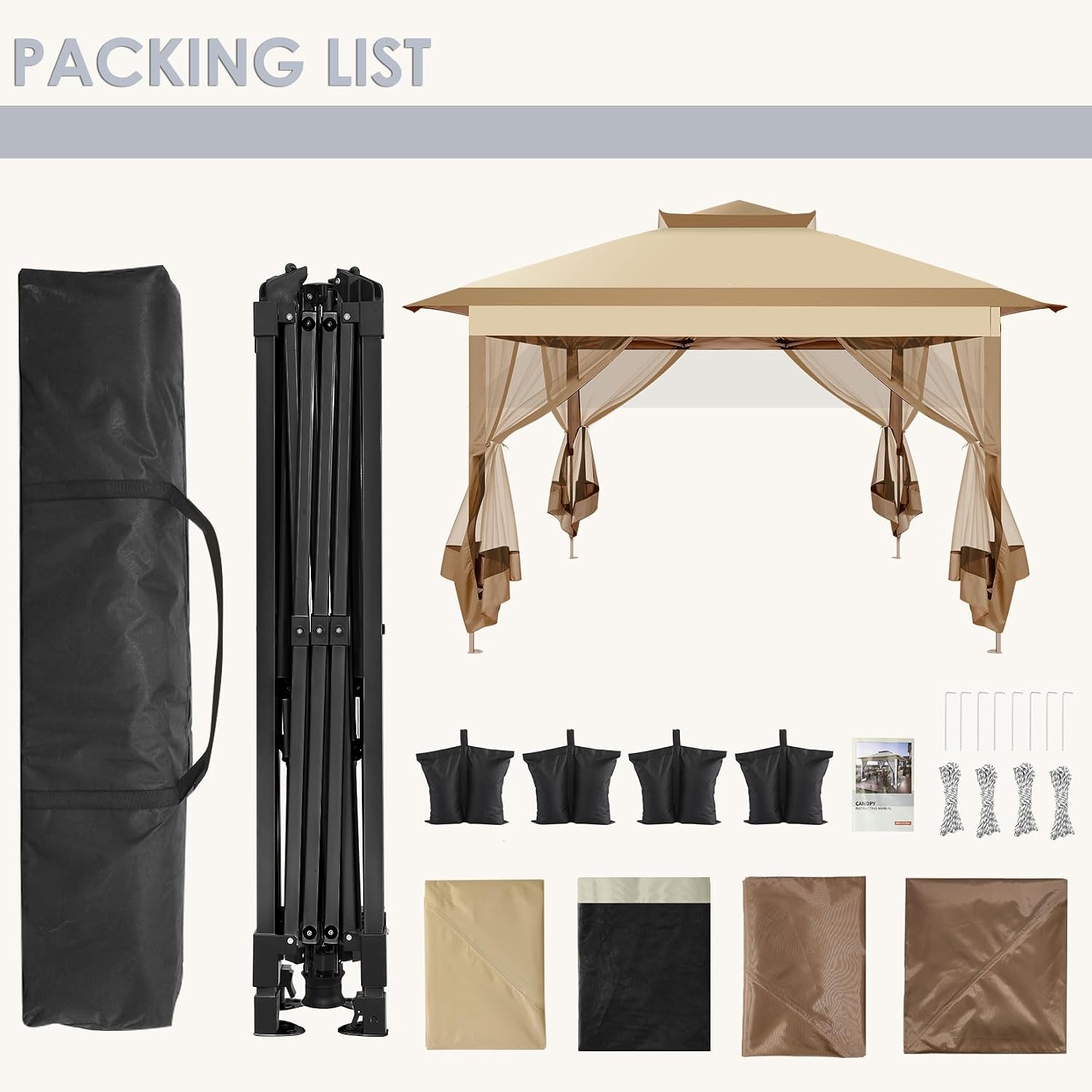 COBIZI Pop Up Gazebo 11x11 One-Push Canopy Tent, Carpas Para Patio, Outdoor Canopy Shelter with Double Roof Ventiation 121 Square Feet of Shade for Lawn, Garden, Backyard and Deck, Khaki(Upgraded 2.0)