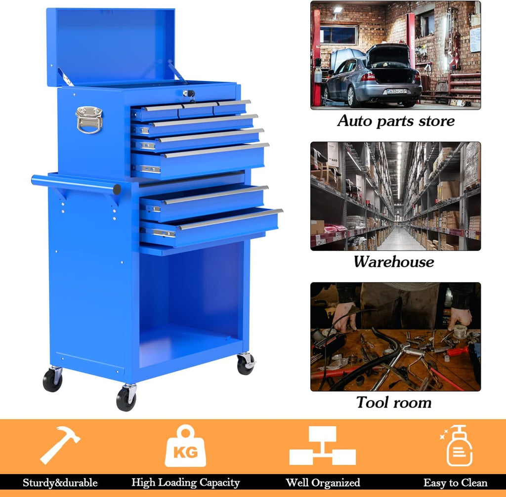8-Drawer High Capacity Rolling Tool Chest, Removable Cabinet Storage Tool Box with Wheels and Drawers, Detachable Toolbox with Lock for Workshop Mechanics Garage