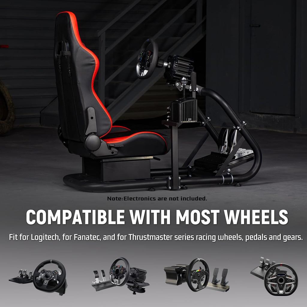 Dardoo G29 Racing Simulator Cockpit with Seat Fit for Thrustmaster T300RS, for Logitech G25 G27 G920 G923, for Fanatec, Ultra-Sturdy Alloy Steel Steering Wheel Stand,Without Wheel,Pedal & Handbrake
