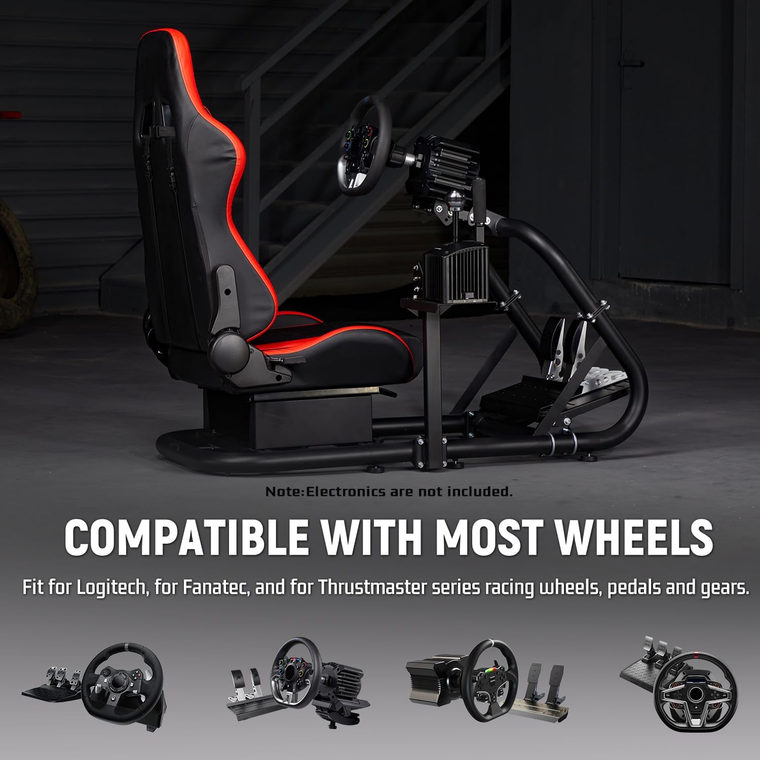 Dardoo G29 Racing Simulator Cockpit with Seat Fit for Thrustmaster T300RS, for Logitech G25 G27 G920 G923, for Fanatec, Ultra-Sturdy Alloy Steel Steering Wheel Stand,Without Wheel,Pedal & Handbrake