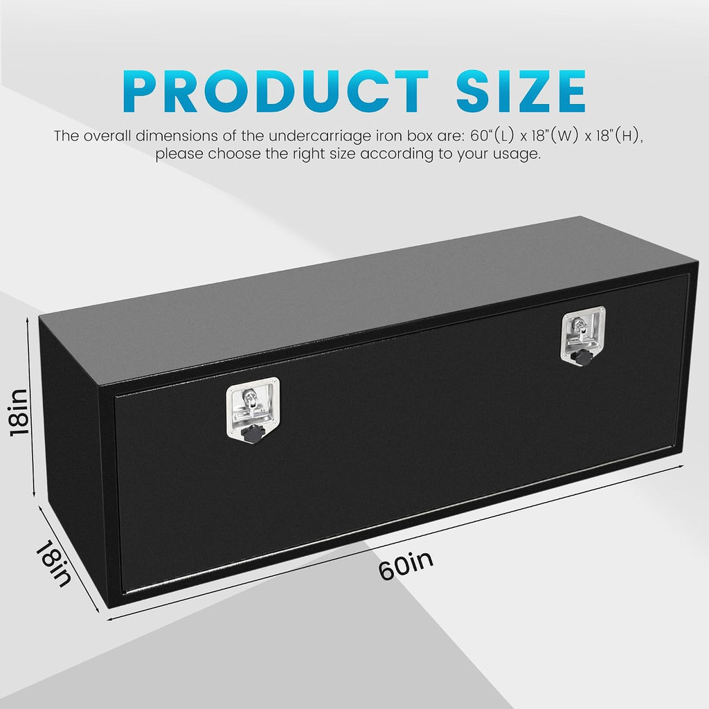 60 Inch Underbody Truck Tool Box 2 Pack, 60x18x18 Inch Heavy Duty Steel Storage for Flatbed & Trailer, Lockable Weather Resistant Organizer with 4 Keys, Black Powder Coated (Pack of 2)