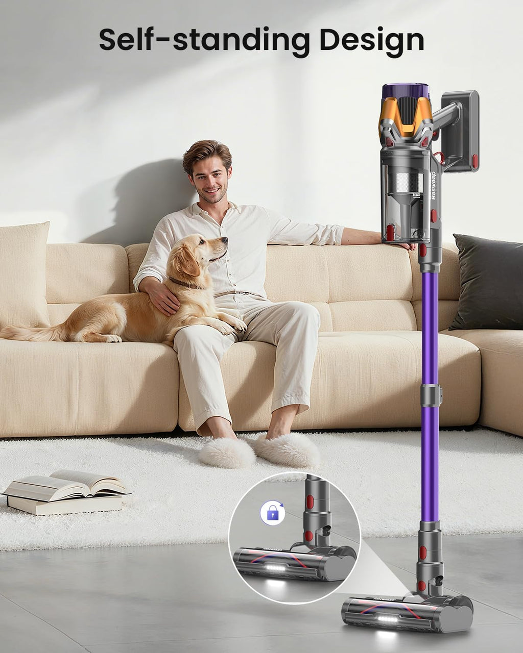 Cordless Vacuum Cleaner 55Kpa/650W/70Mins,1.8L Self Standing Stick Vacuum,Upgraded Vacuum Cordless with Hurricane Mode,Touch Screen,Anti-Tangle Wireless Vacuum,Vacuum Cleaners for Home/Pet Hair/Carpet