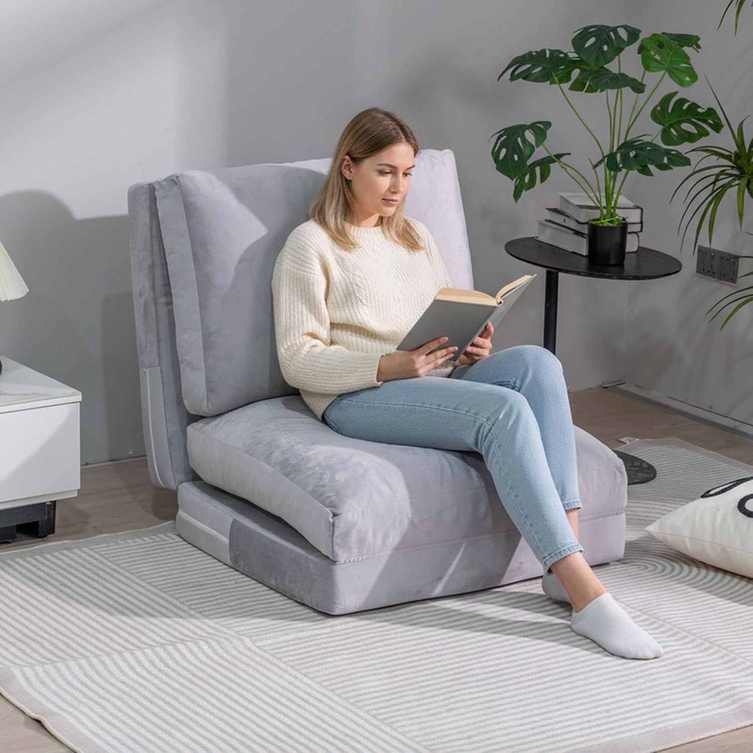 Cvortll 4-in-1 Folding Sofa Bed, Memory Foam Bean Bag Chair, Large Convertible Couch, Floor Foldable Sofa for Bedroom, Living Room, Apartment(Grey-Small)