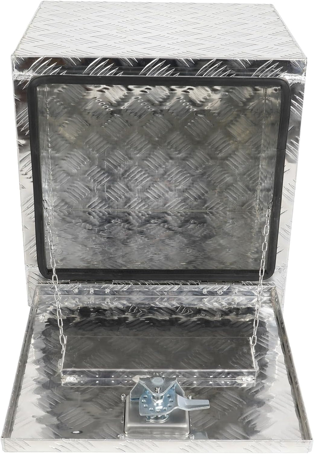 SCITOO 18 Inch Diamond Plate Truck Bed Tool Box,Heavy Duty Aluminum Crossover Storage for Most Full Size Pickups,Lockable Weatherproof Chest,Fits 18' Truck Beds,Easy Access to Load and Unload