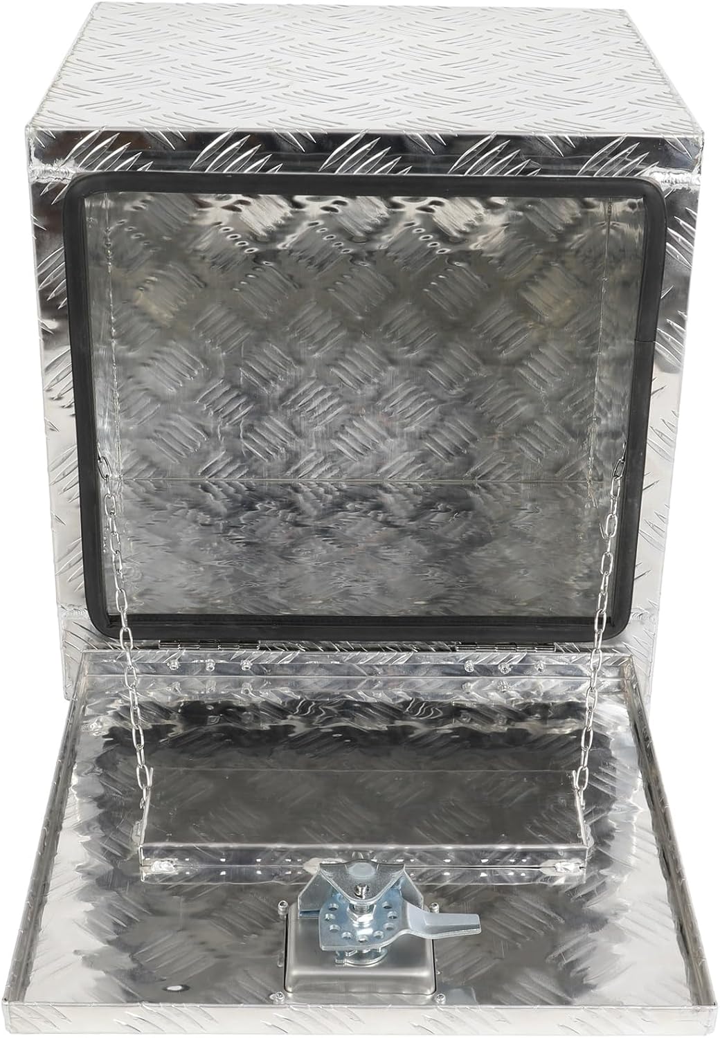 SCITOO 18 Inch Diamond Plate Truck Bed Tool Box,Heavy Duty Aluminum Crossover Storage for Most Full Size Pickups,Lockable Weatherproof Chest,Fits 18' Truck Beds,Easy Access to Load and Unload