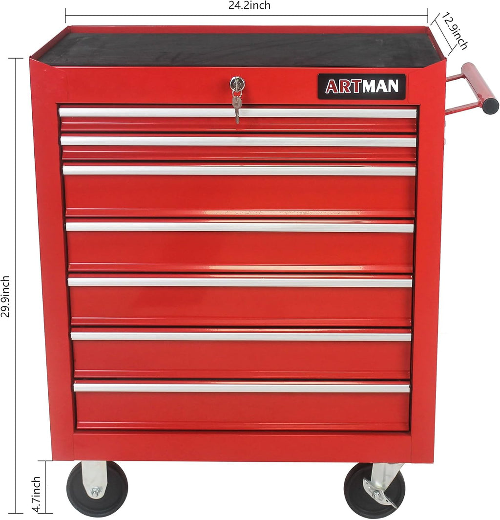 Mini Tool Box,Tool Box with Wheels, Lockable Rolling Tool Chest, Caja de herramientas para mecánico, Tool Box with Wheels,Work Table for Garage & Repair Shop,Warehouse, Workshop(RED)