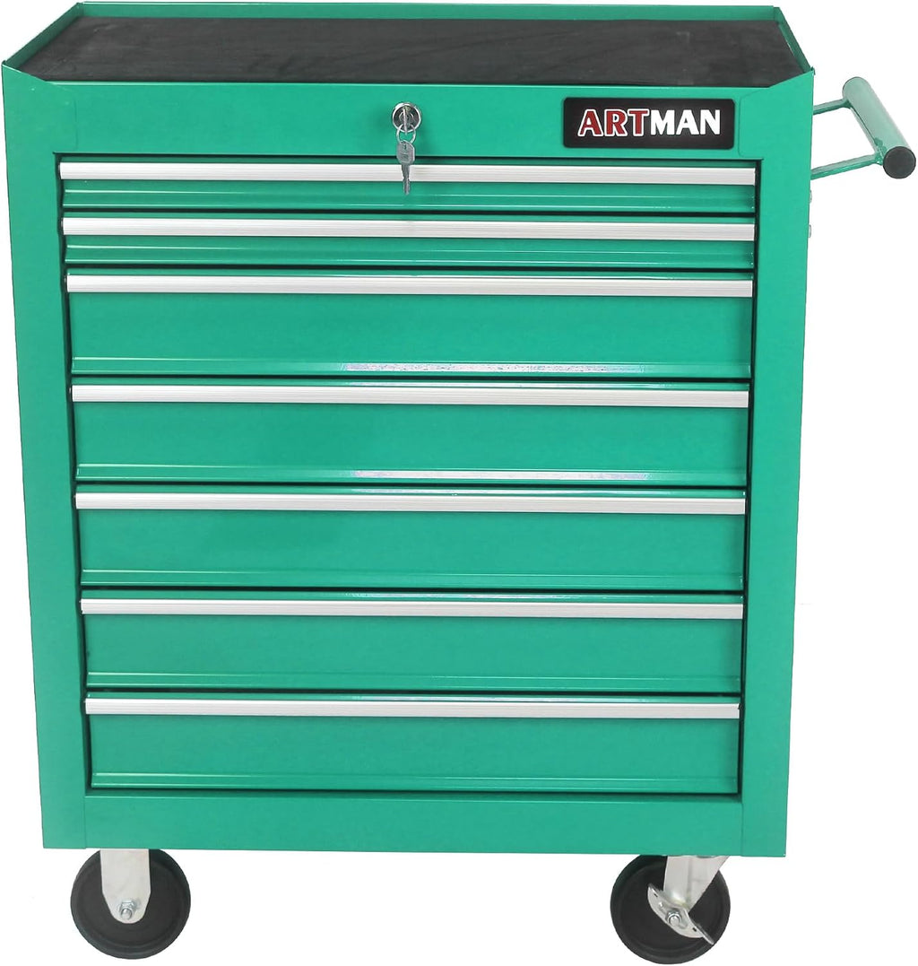 Larmliss 7 Drawers Rolling Tool Box，Tool Cart on Wheels，Locked Drawers Storage Organizer Cabinet for Garage, Warehouse, Repair Shop, Workshop