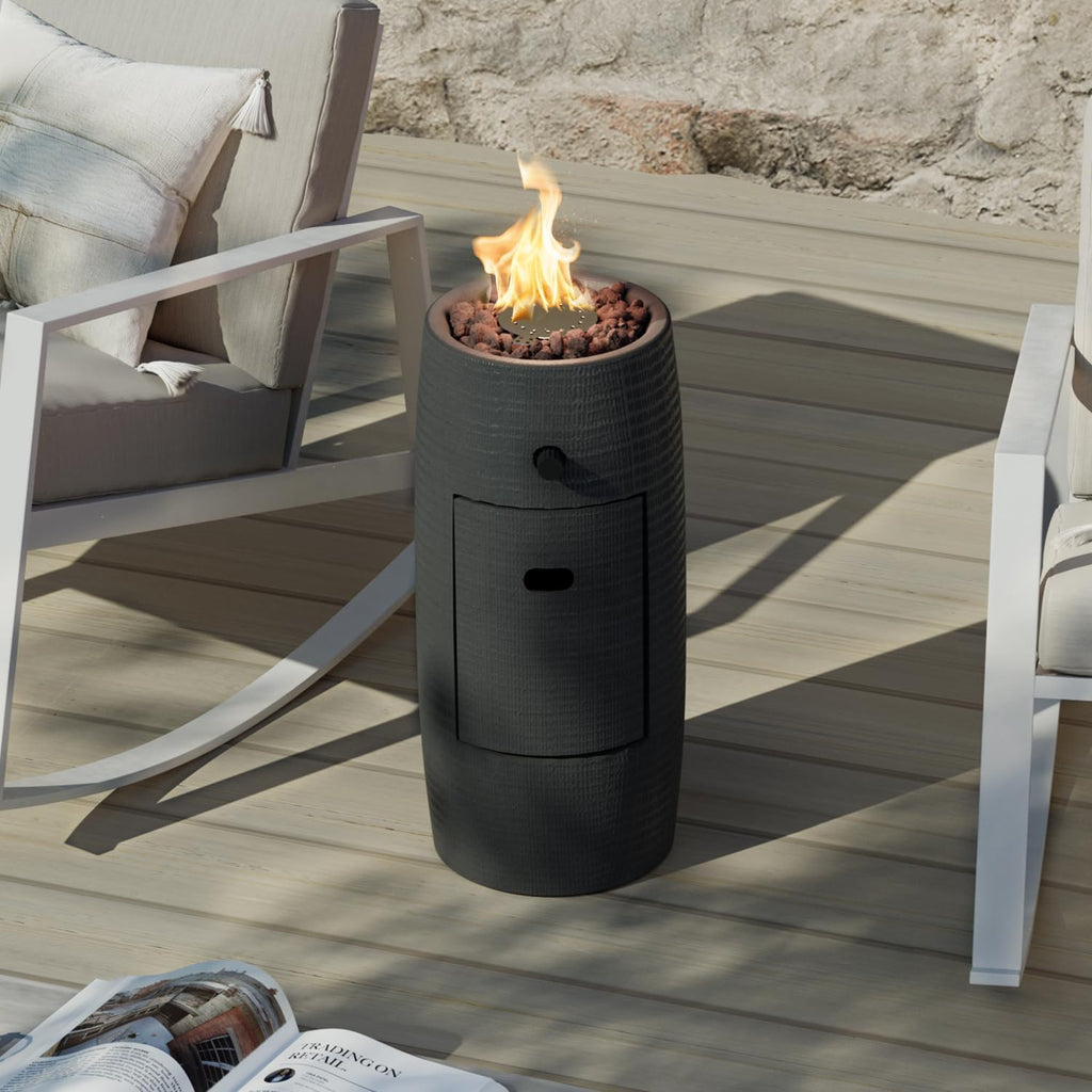 COSIEST Outdoor Propane Fire Pit Table w Compact Ledgestone 11-inch Round Graphite Base, Certified, 40,000 BTU, Free Lava Rocks, Touch-up Pen, Fits 20lb (Black)