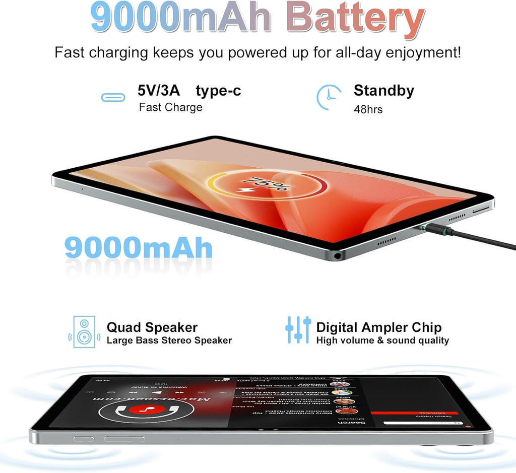 2026 Latest 11 inch Android Tablet, 18GB RAM, 128GB ROM, 1TB Expand, 2K Display, T616 Octa-Core, 5G WiFi, 13MP+5MP+5MP Camera, GPS, 9000mAh, Tablet with Keyboard/Case/Pen, Quad Speakers