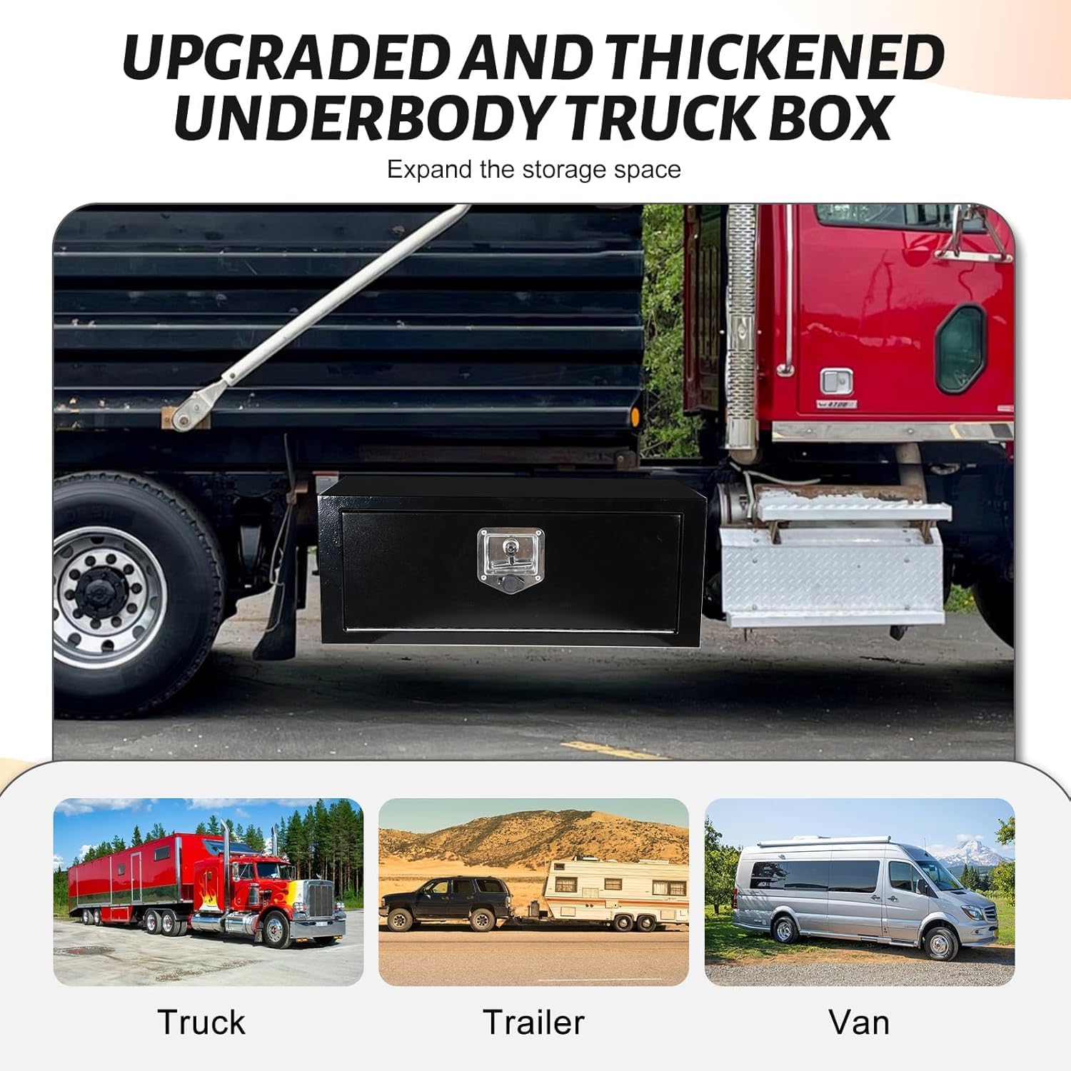 27 Inch Underbody Tool Boxes for Truck 2 Pack, 27.5 x 10 x 11 Inch Steel Under Body Storage Box with T-Handle Latch, Waterproof Heavy Duty Toolbox for Pickup Truck RV, Black (Pack of 2)
