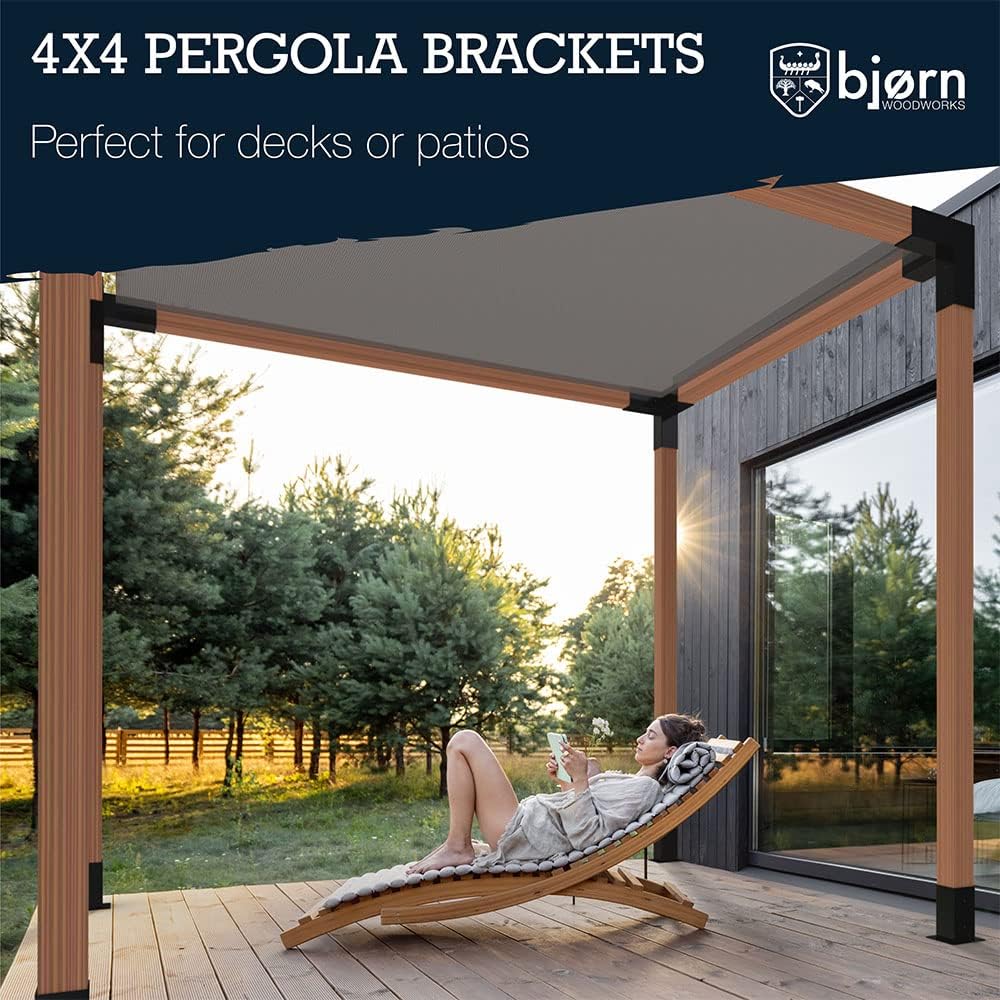 Pergola Kit | Easy, Modular, Modern Pergola Hardware Kit | DIY Elevated Wood Stand Kit with Powder Coated Steel Brackets | Includes 4 Bracket Shoulders 4 Boots 2' Bolts for 4x4 Lumber