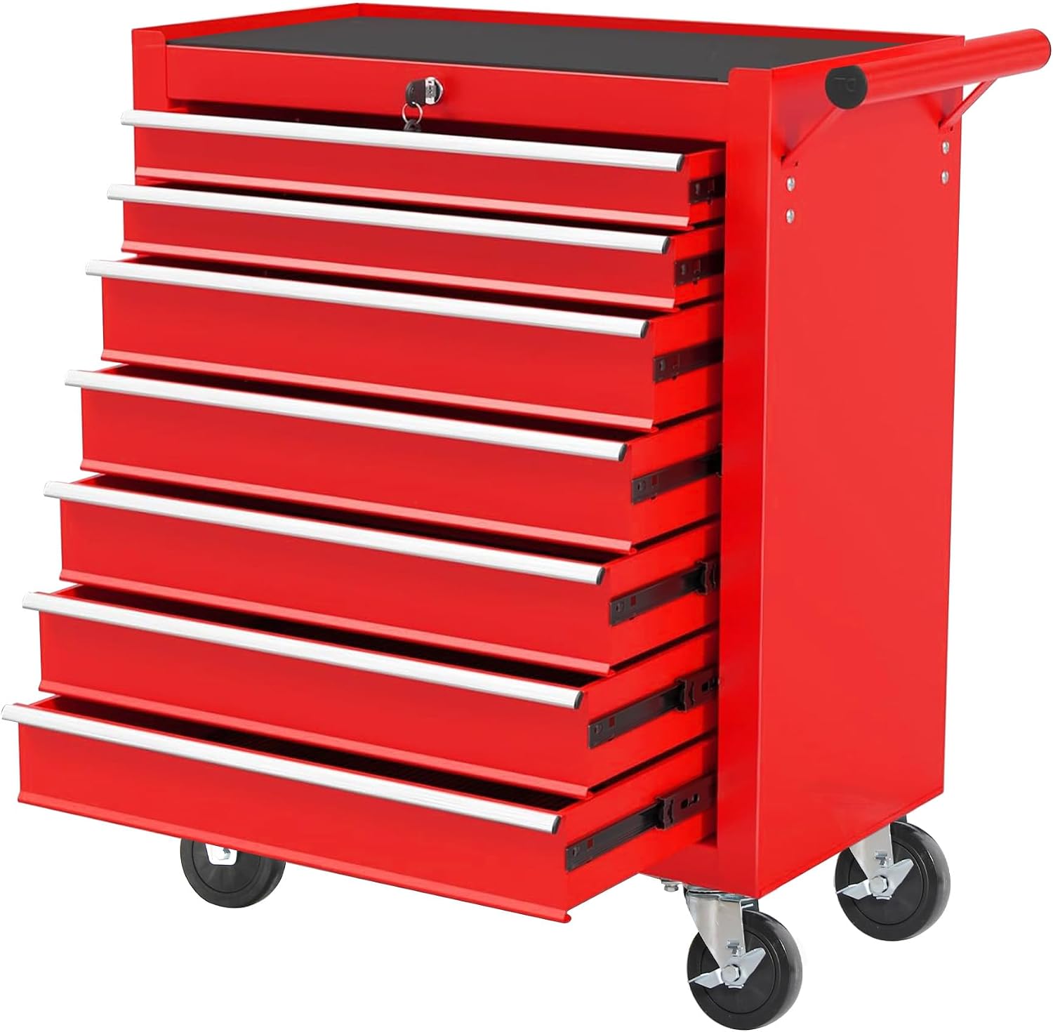 Rolling Tool Chest Cart with 7 Drawers,Storage Tool Cabinet on 4 Wheels. Lockable Tool Cart with Drawer Liners.Steel Tool Box Organizer for Garage,Repair Workshop-Red Plus
