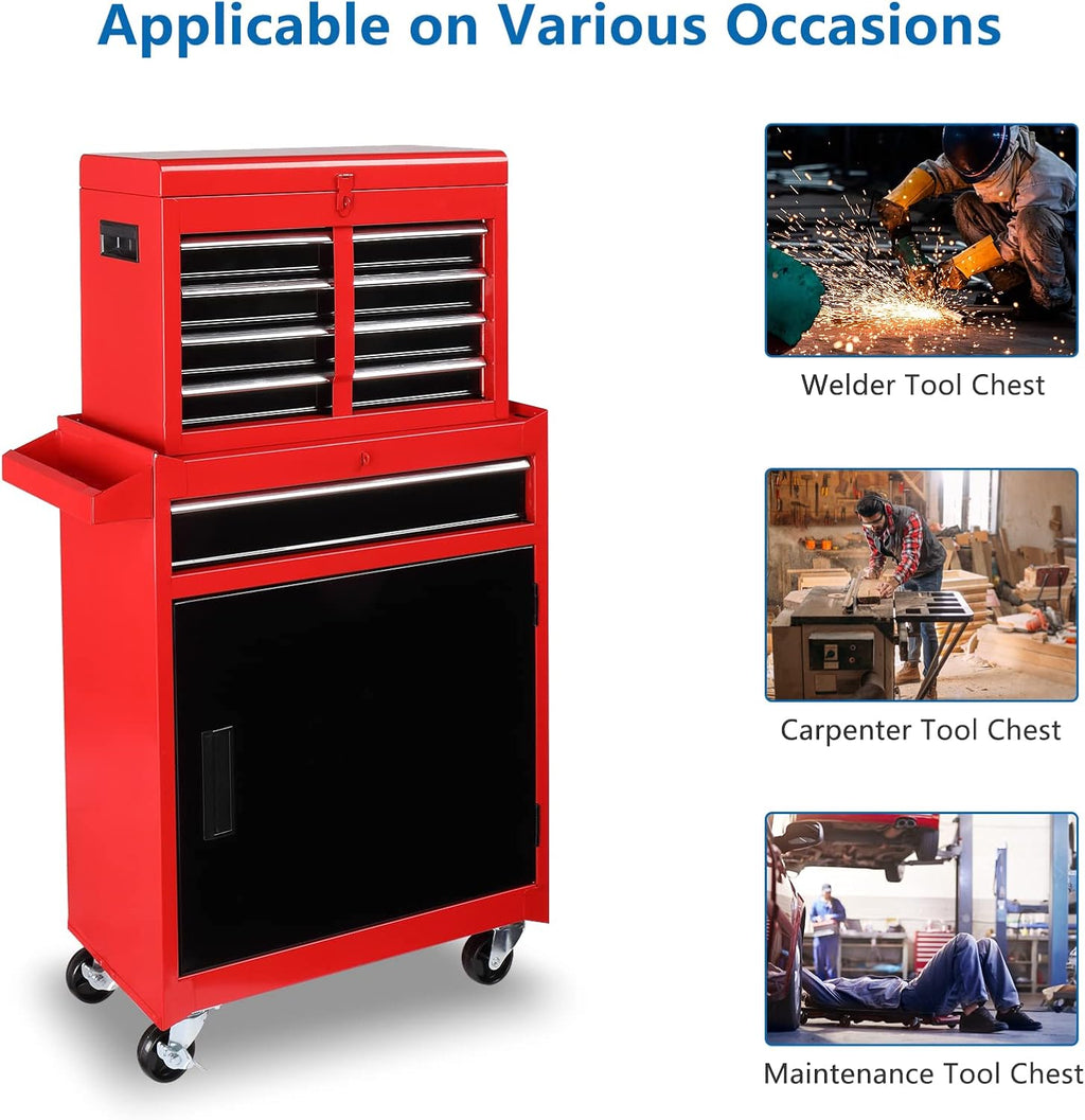 TUFFIOM 5-Drawer Rolling Tool Chest, Tool Storage Cabinet w/Drawers, Lockable Wheels, Detachable Top & Adjustable Shelf, Mechanic Tool Organizer Box for Garage, Workshop, Warehouse & Repair Shop