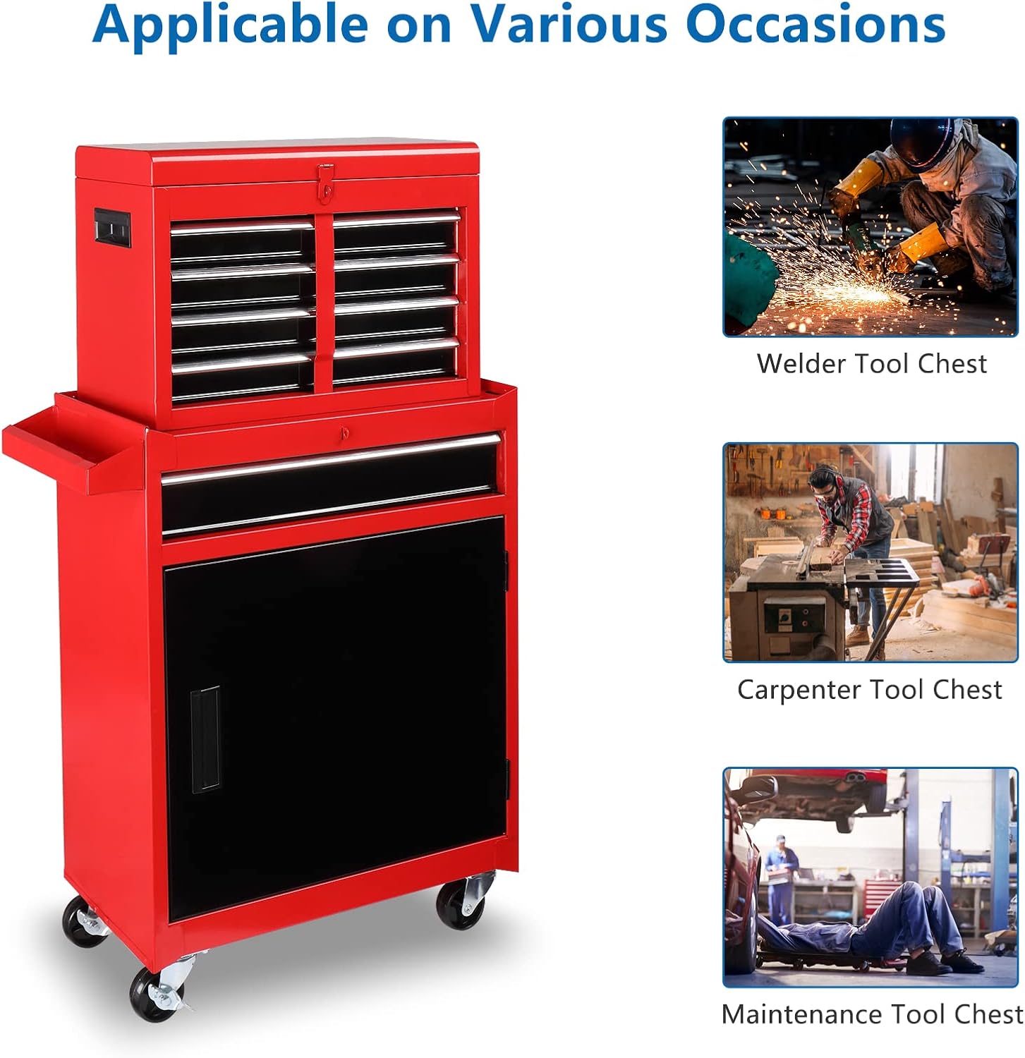 TUFFIOM 5-Drawer Rolling Tool Chest, Tool Storage Cabinet w/Drawers, Lockable Wheels, Detachable Top & Adjustable Shelf, Mechanic Tool Organizer Box for Garage, Workshop, Warehouse & Repair Shop