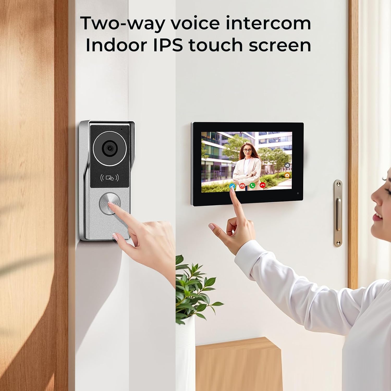 2-Wired Video Intercom System with Dual 7'' Touch Screen, 1080P HD Camera & 130° Wide Angle, Two-Way Calling Between Screens, Tuya APP Remote Control, Waterproof, for Villa Apartment