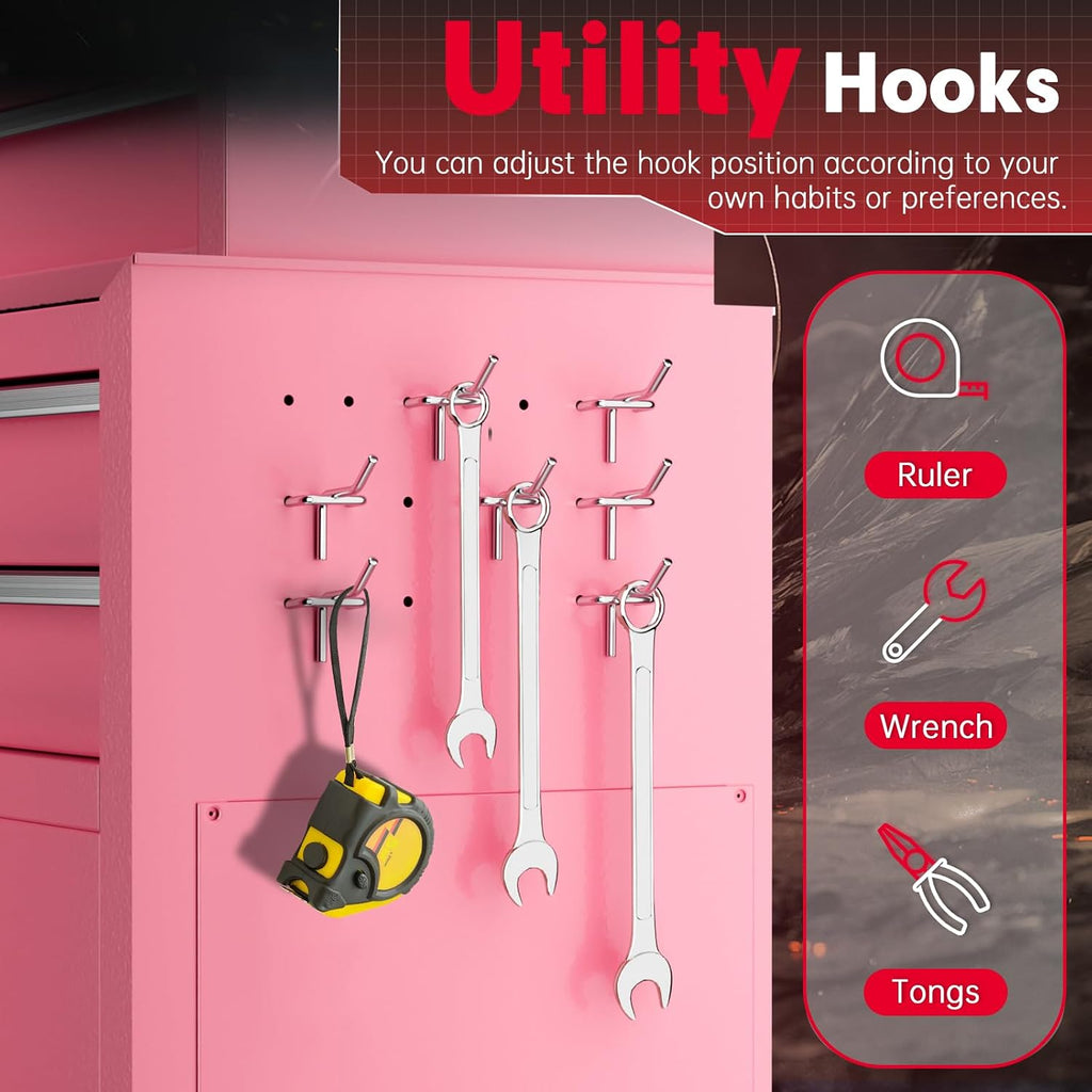 Superday Metal Tool Chest, 8 Drawer Rolling Tool Chest with Wheels, Detachable Tool Storage Cabinet with Lock for Garage, Steel Tool Cart with Liner & Hooks for Workshop, Warehouse (Pink)