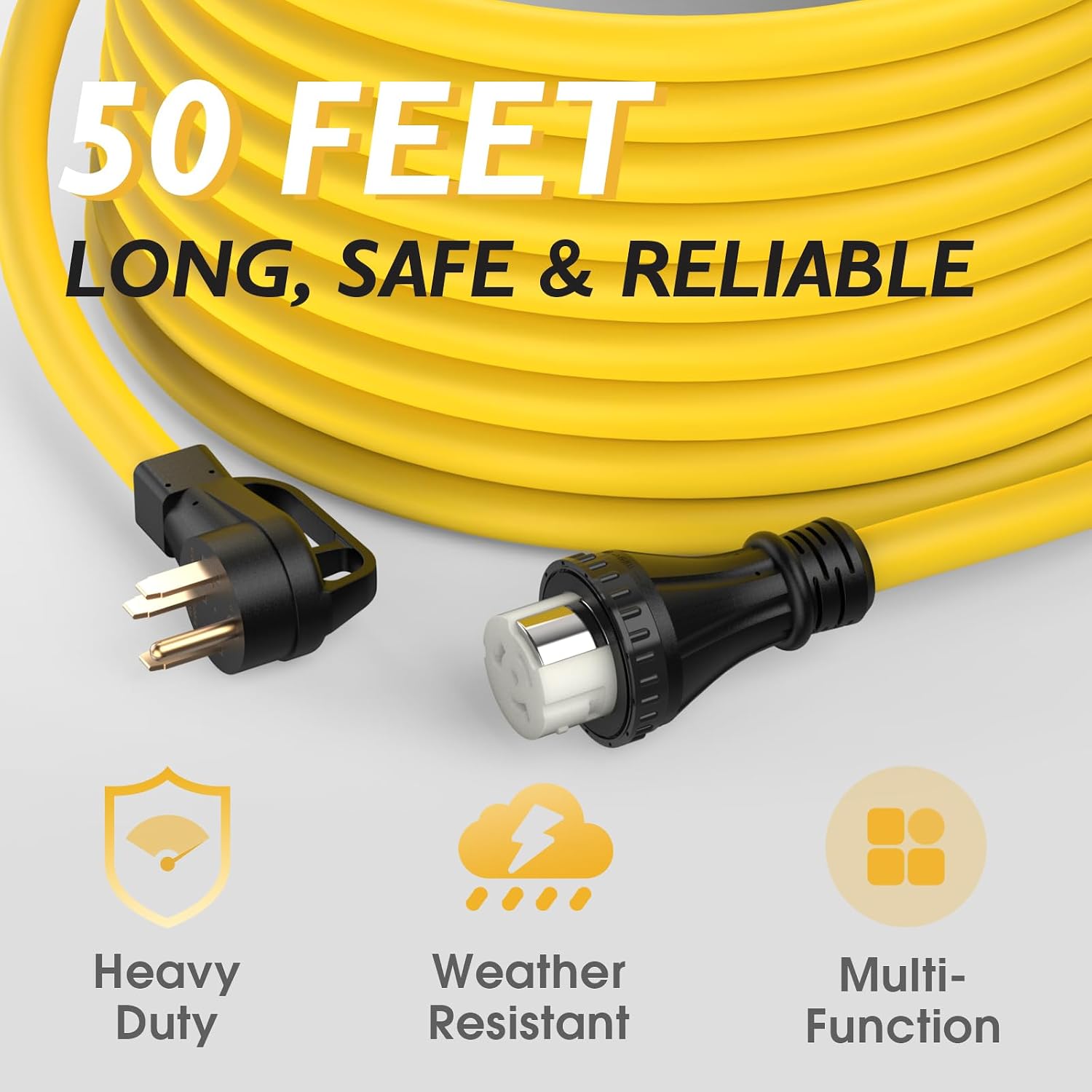 TOOLIOM 50 Amp Generator Cord, NEMA 14-50P/SS2-50R Twist Lock 50 AMP for RV, 125/250V 12500W 6/3+8/1 AWG STW Generator Extension Cord, ETL Listed (50FT)