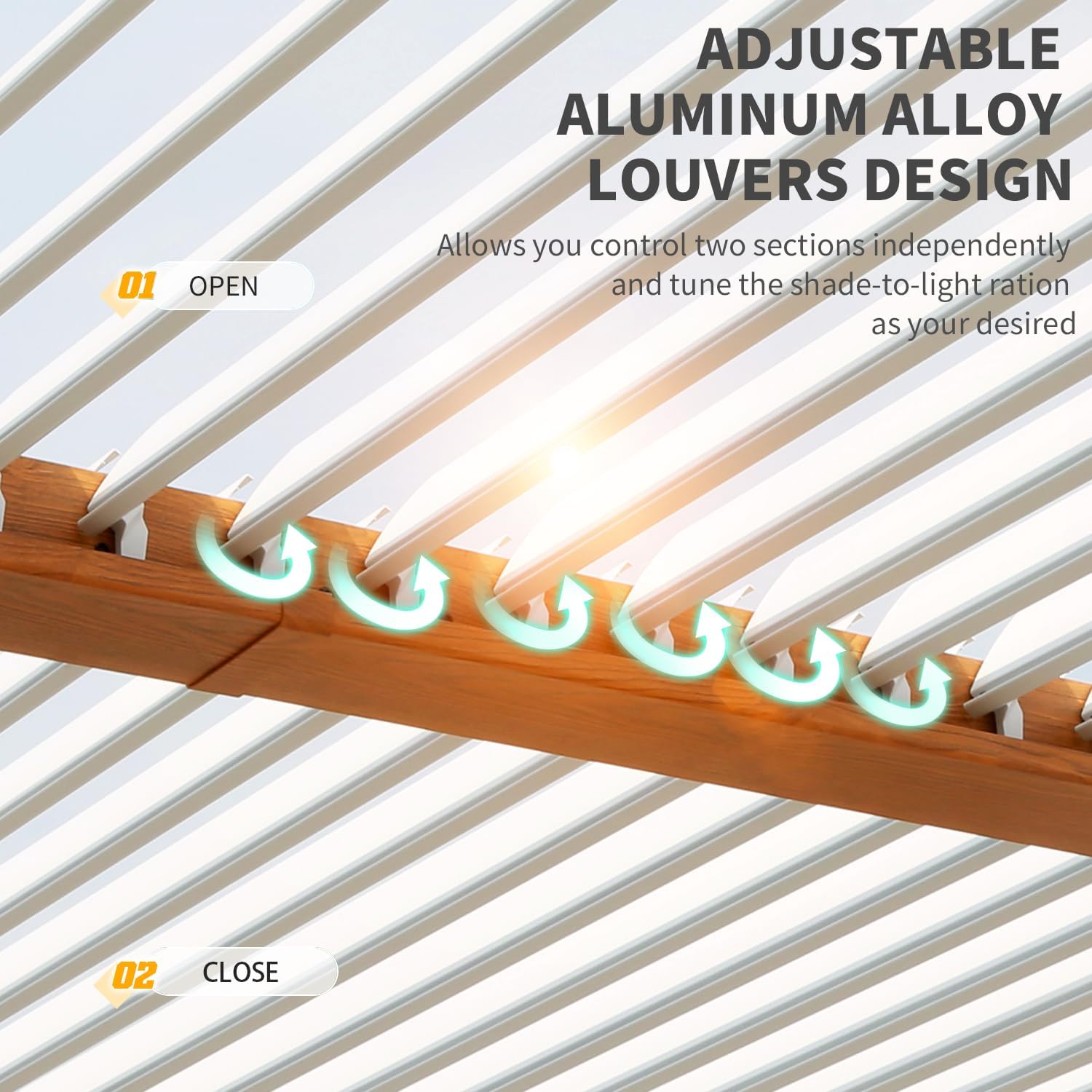 Yoleny Louvered Pergola - 10x20, All Aluminum with Adjustable Rainproof Roof, Outdoor Pergola with Curtains and Nets for Patio & Garden, Woodgrain