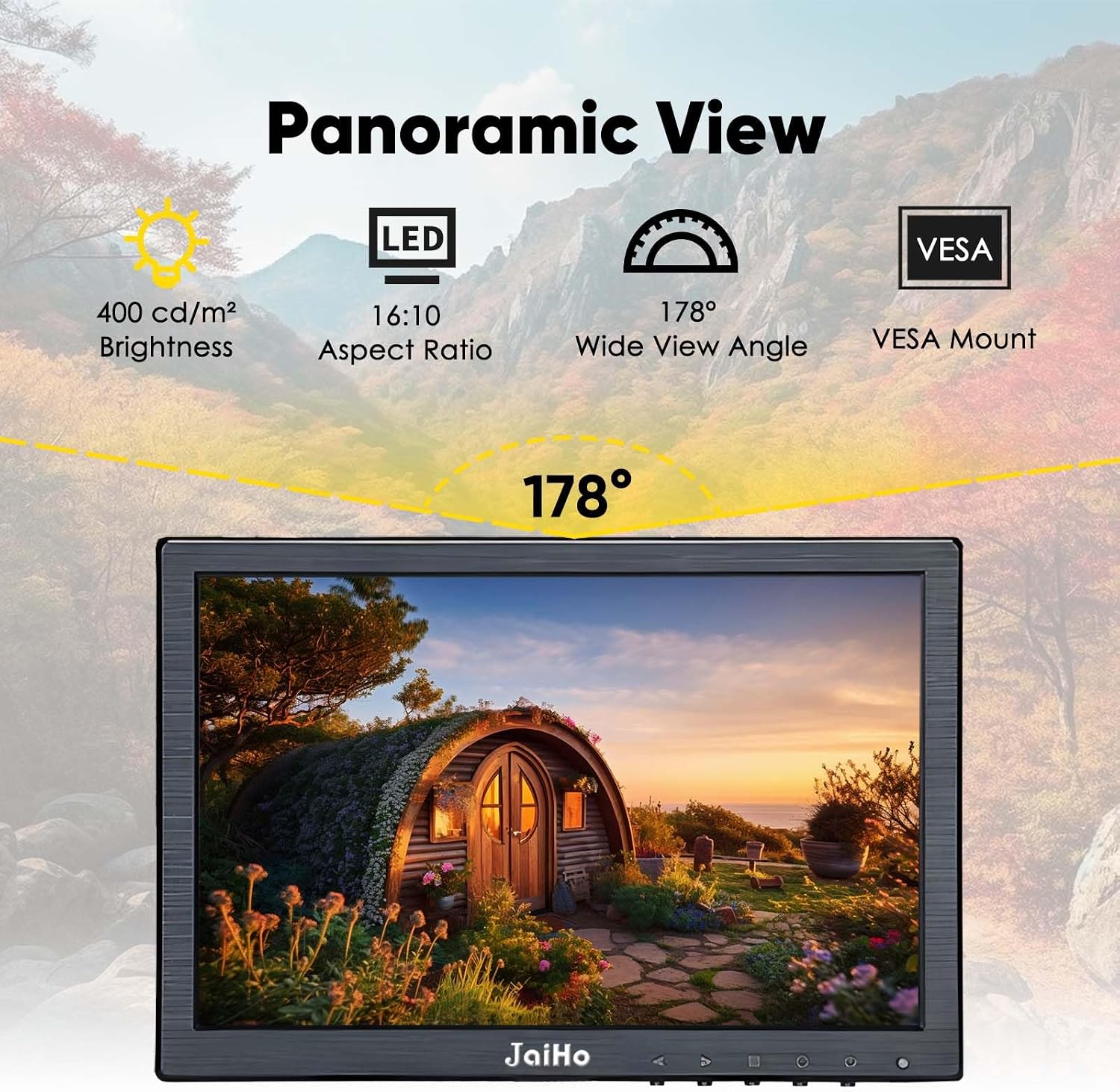 JaiHo 10.1-Inch Small IPS Monitor 1920x1200 Full HD Portable Screen with Mirror Flip, 400-600 Nits High Brightness Security Display for 3D Printer Teleprompter Raspberry Pi, Metal Housing, Remote