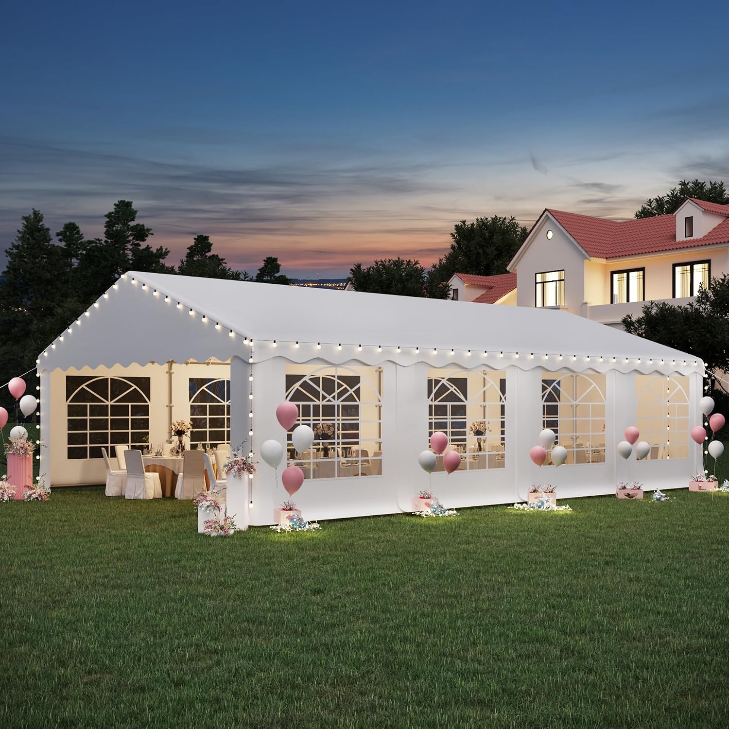 EROMMY 20x30ft Party Tent, Heavy Duty Large Wedding Canopy Outdoor Carport with 8 Removable Sidewalls, 2 Roll-up Doors, 3 Storage Bags, Gazebo Shelter Tent for Party Event Commercials, White