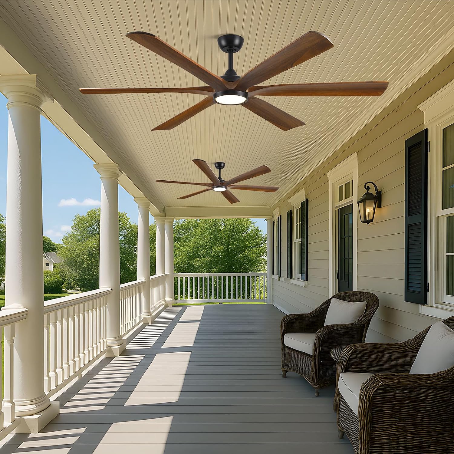 72' Indoor Outdoor Smart Ceiling Fans for Patios with Light and Alexa/APP/Remote Control- Large Rustic Farmhouse Wood Ceiling Fan with Quiet Energy Efficient DC Motor, for Porch Gazebo Garage Bedroom