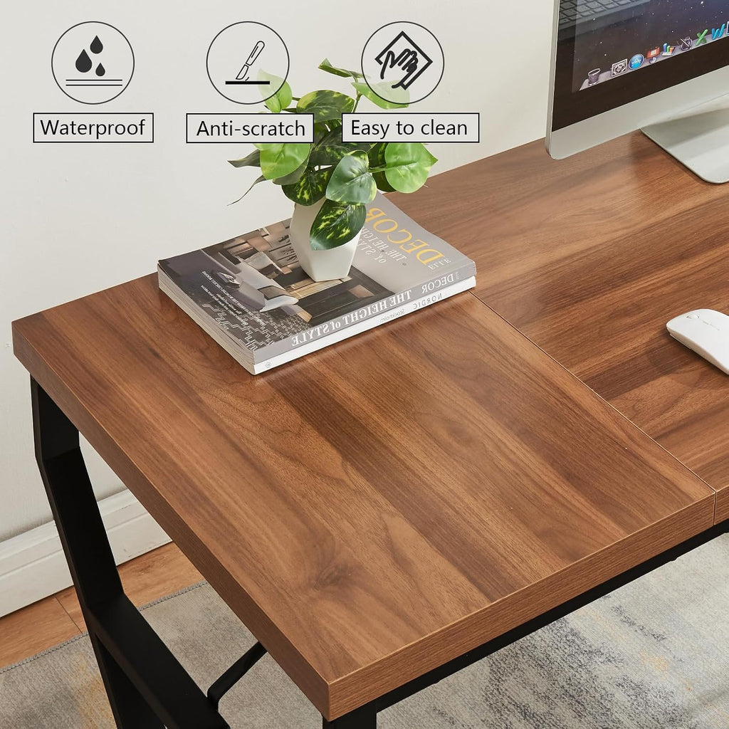 HOMISSUE 63-inch Executive Desk, Large Home Office Desk with Engineered Wood Tabletop and Metal Frame, Rustic Writing Desks with Sturdy Structure, Computer Desks for Home Office, Study Room,Brown