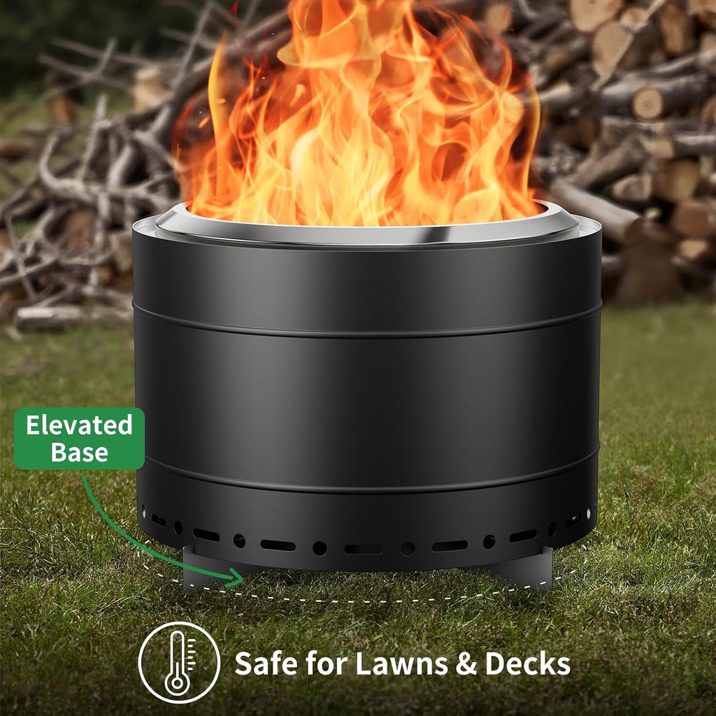 Panovue 22 inch Smokeless Fire Pit with Carry Bag, Stainless Steel Outdoor Smokeless Firepit, Wood Burning Fire Pits for Camping, Bonfire,Low Smoke Firepit for Outside(Black)