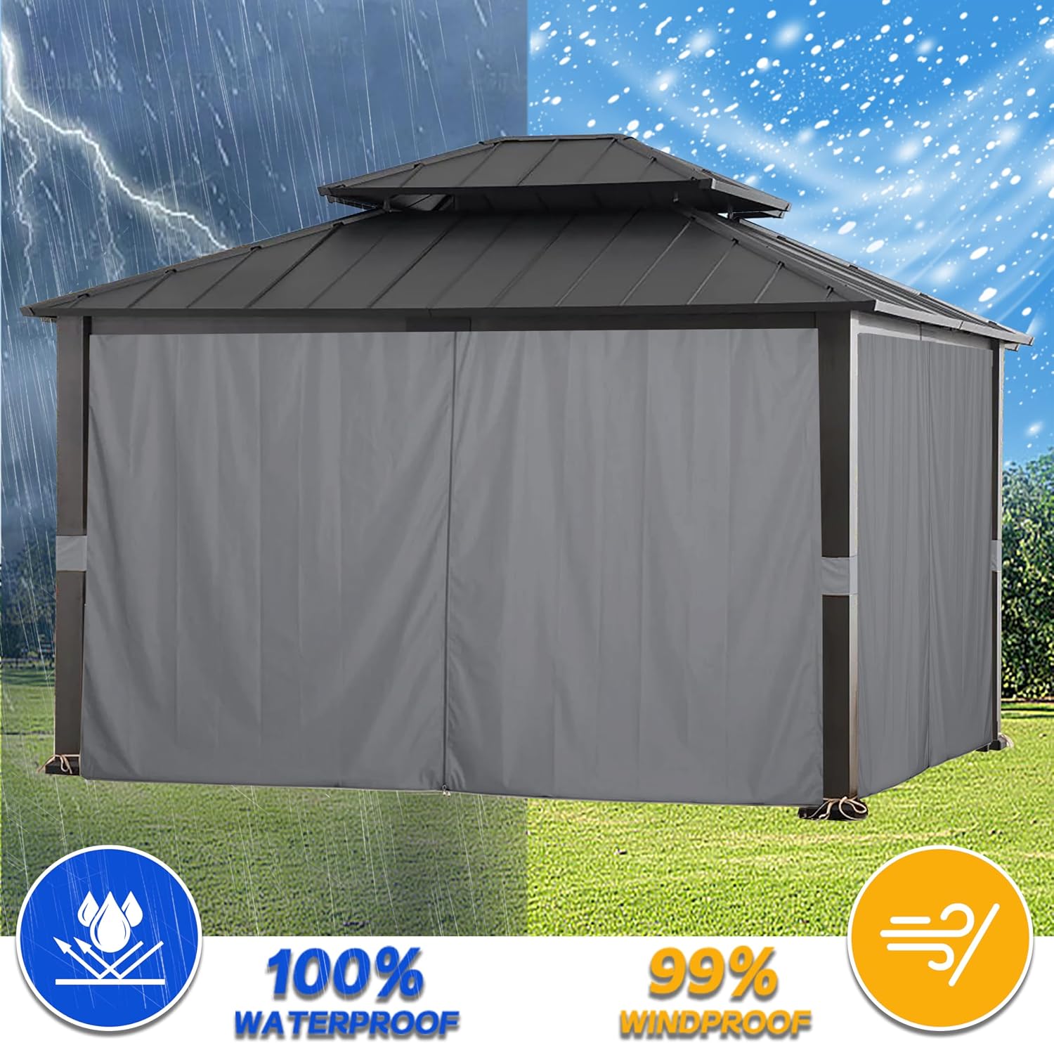 SCOCANOPY Gazebo 10' x 12' with Zipper 4-Panels Side Wall Universal Replacement Privacy Curtain Set Fit for 10X12 Ft Gazebo, (Burgundy)