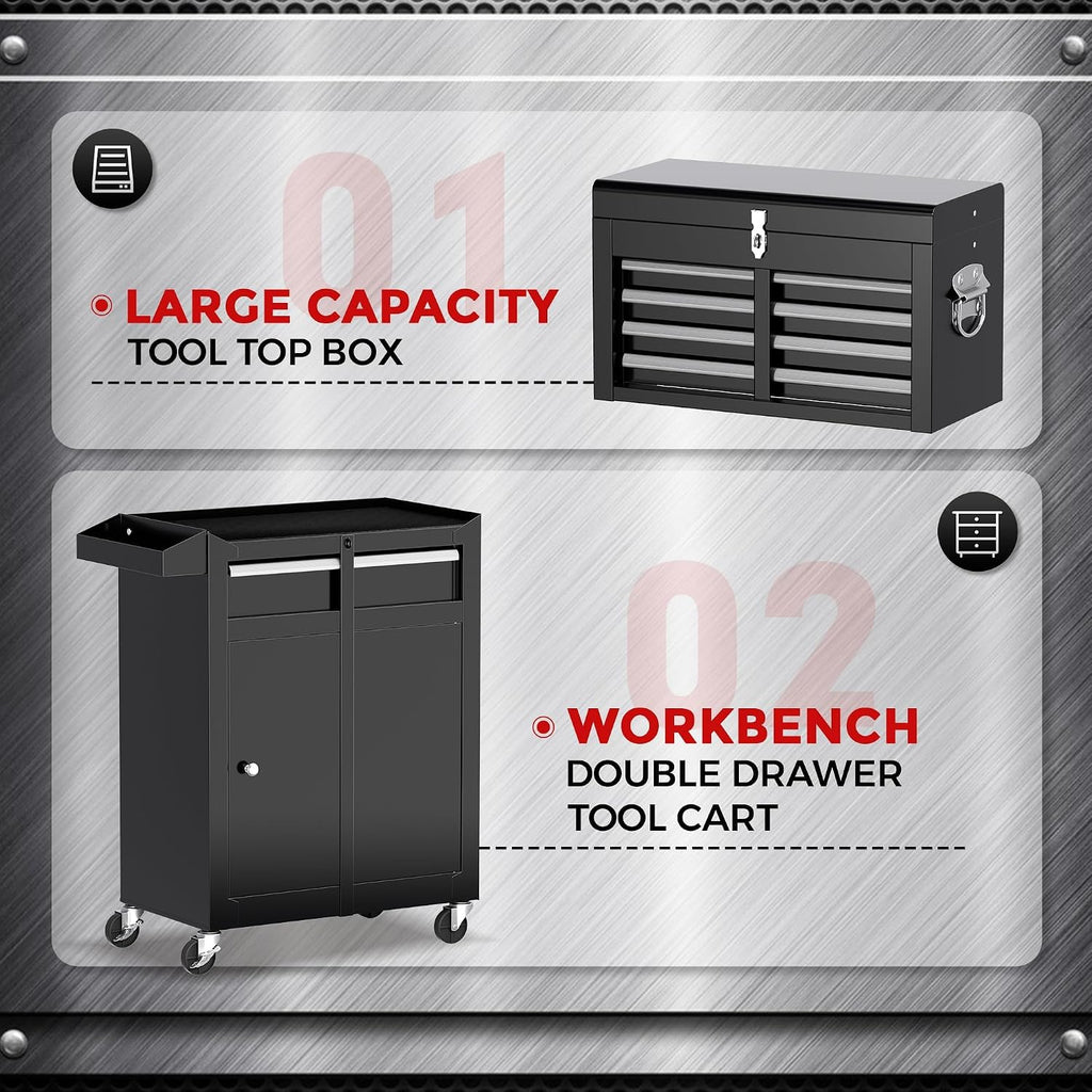 5-Drawer Rolling Tool Chest - Heavy-Duty Steel Tool Cabinet with Detachable Top Box, Locking Wheels & Security System for Garage/Workshop, 2-in-1 Design，Black