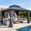 Domi 12x12FT Outdoor Gazebo, Patio Gazebo with Galvanized Steel, Hardtop Gazbo for Patio, Deck, Backyard, Curtain and Netting Included